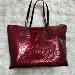 Desigual Mandala Embroidered Glossy Burgundy Floral Tote